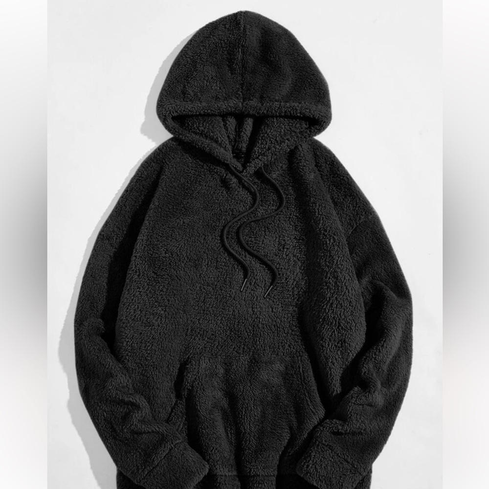 Men Teddy Hoodie dropshoulder drawstring hoodie